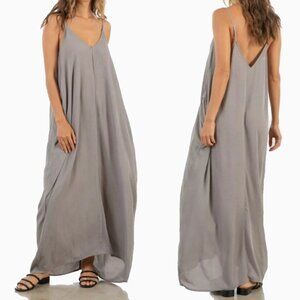 NEW Lovestitch Cement Adjustable Spaghetti Strap Draped Bubble Maxi Tank Dress